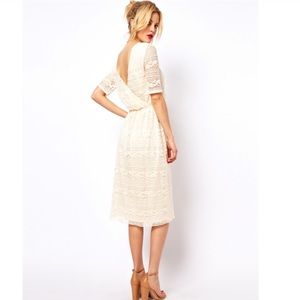 ASOS Lace Midi Dress in Ivory
